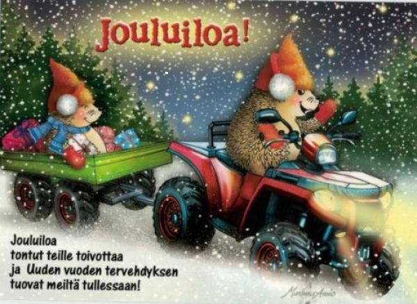 Ansio joulu siili ja perävaunu kortti