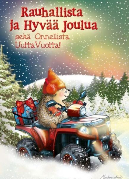Ansio joulu siili mönkijällä kortti