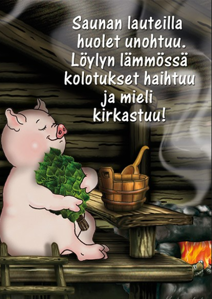 Ansio Lyyli saunan lauteilla kortti