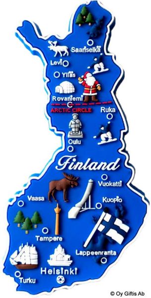 Giftis Suomen kartta sininen kumimagneetti