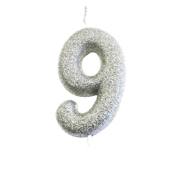 Kakkukynttilä 9 hopea glitter