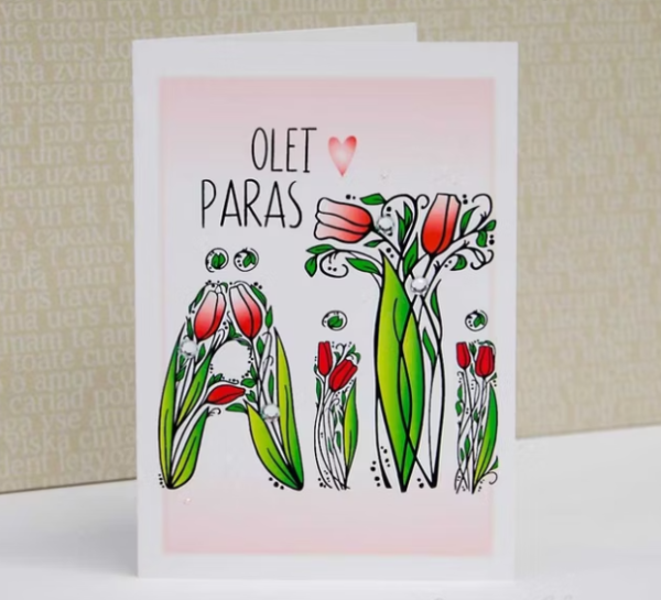 Lean Verstas äiti olet paras kukkakirjaimet kortti