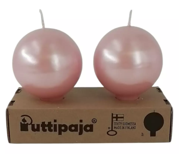 Puttipaja pallokynttilä helmiäinen vaaleanpunainen 2kpl-2