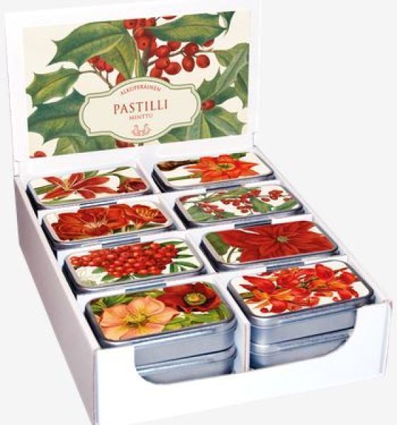 Sköna Ting piparminttupastillit punaisilla kukilla