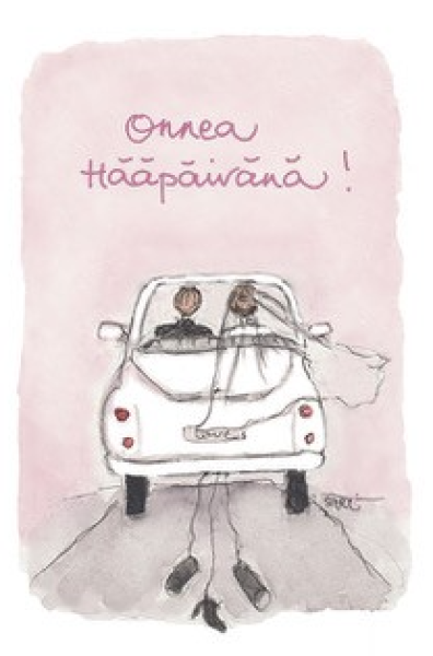 Sari Haapa hääpäivänä auto kortti