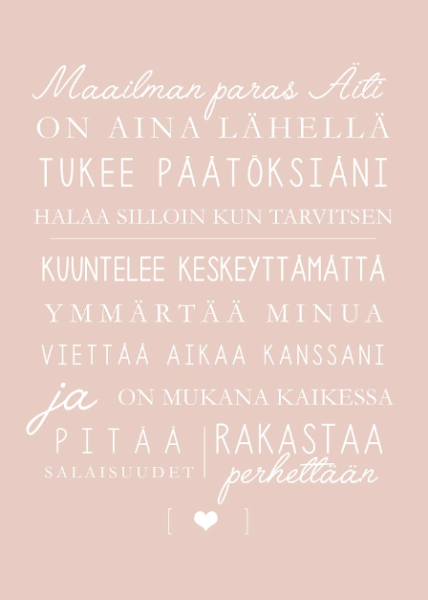 Tiinuska Maailman paras äiti roosa kortti