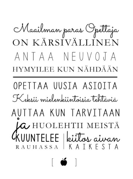 Tiinuska Maailman paras opettaja kortti