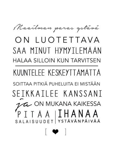 Tiinuska Maailman paras ystävä kortti